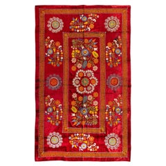 4.2x6.8 Ft Vintage Uzbek Silk Hand Embroidered Suzani Wall Hanging or Bed Cover