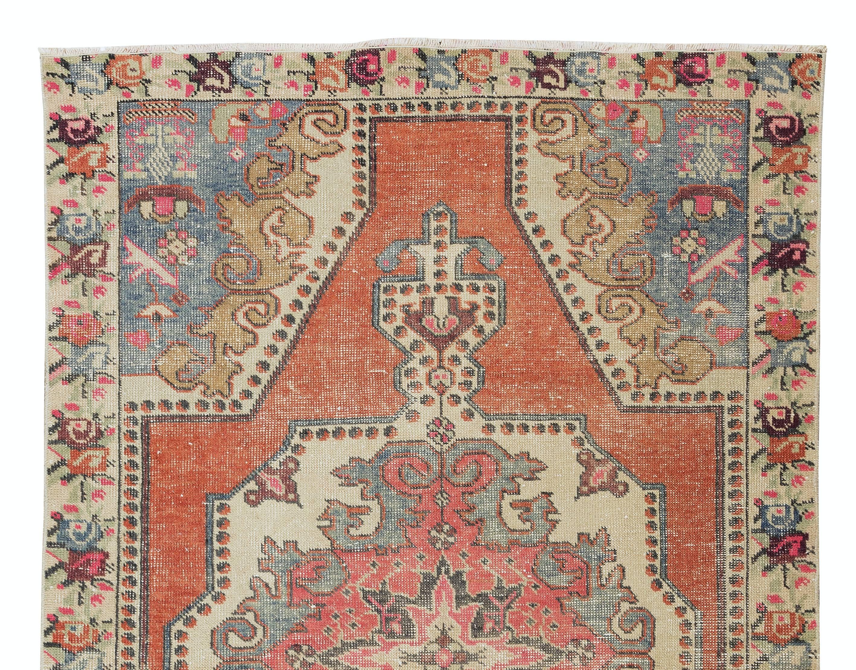 Hand-Knotted Vintage Hand Knotted Turkish Wool Rug, One-of-a-kind Geometric Carpet For Sale