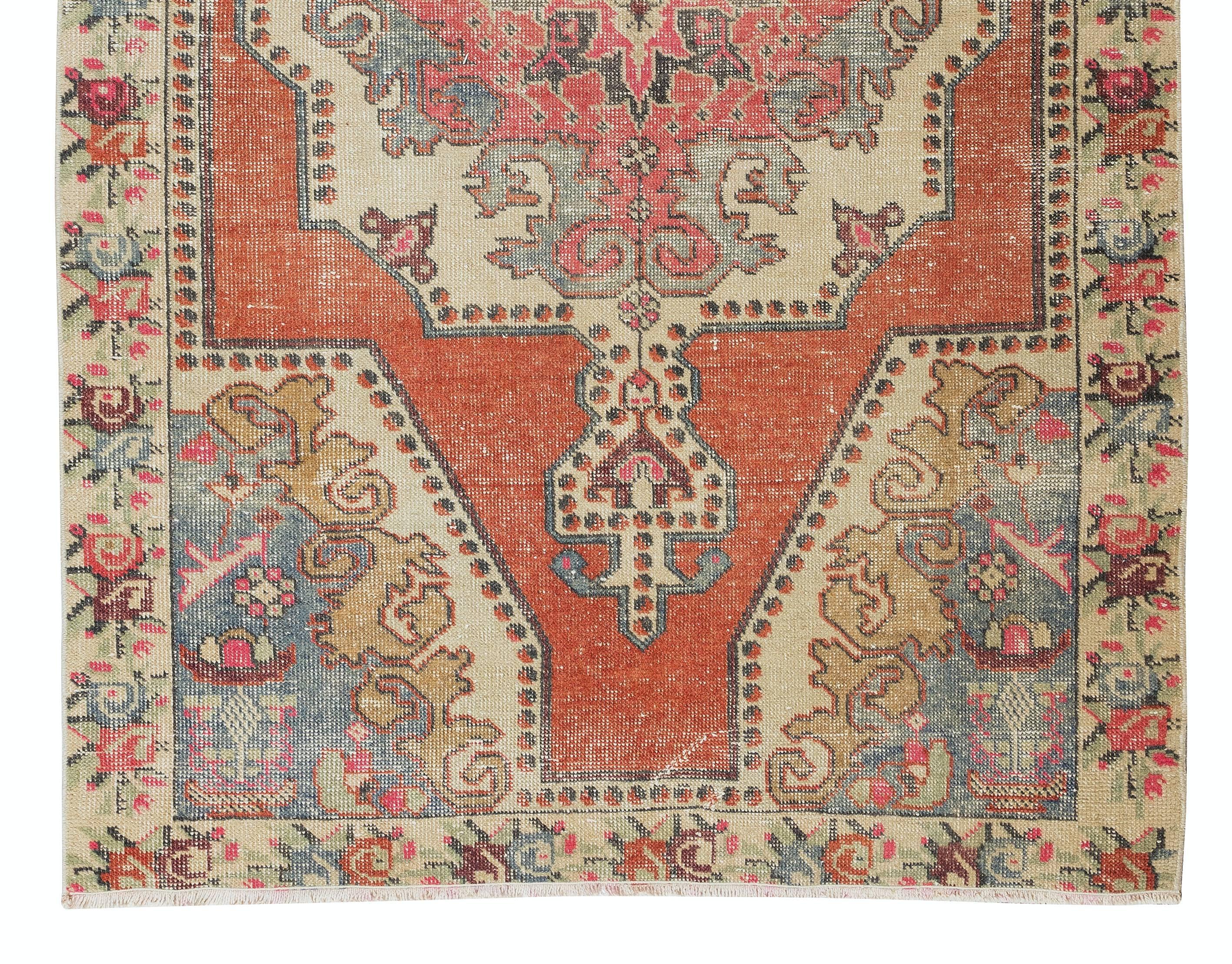 Vintage Hand Knotted Turkish Wool Rug, One-of-a-kind Geometric Carpet In Good Condition For Sale In Philadelphia, PA