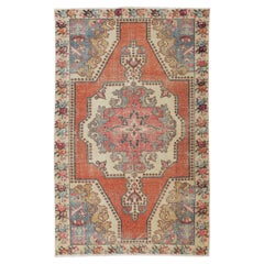 Alfombra vintage de lana turca anudada a mano, alfombra geométrica única en su género
