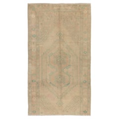 4.2x7 4.2x7 Ft Handmade 1950s Geometric Medallion Pattern Turkish Rug in Neutral Color