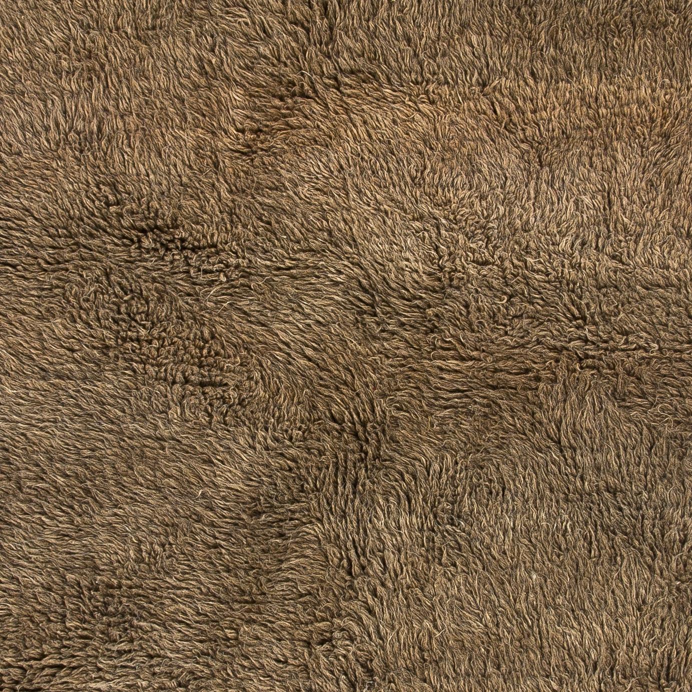 4.2x7 Ft Minimalist Vintage Handknotted Turkish Tulu Rug. All Natural Brown Wool For Sale 2