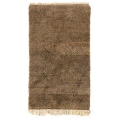 Tappeto minimalista vintage annodato a mano in tulù turco 4,2x7 piedi. Tutta la lana marrone Nature