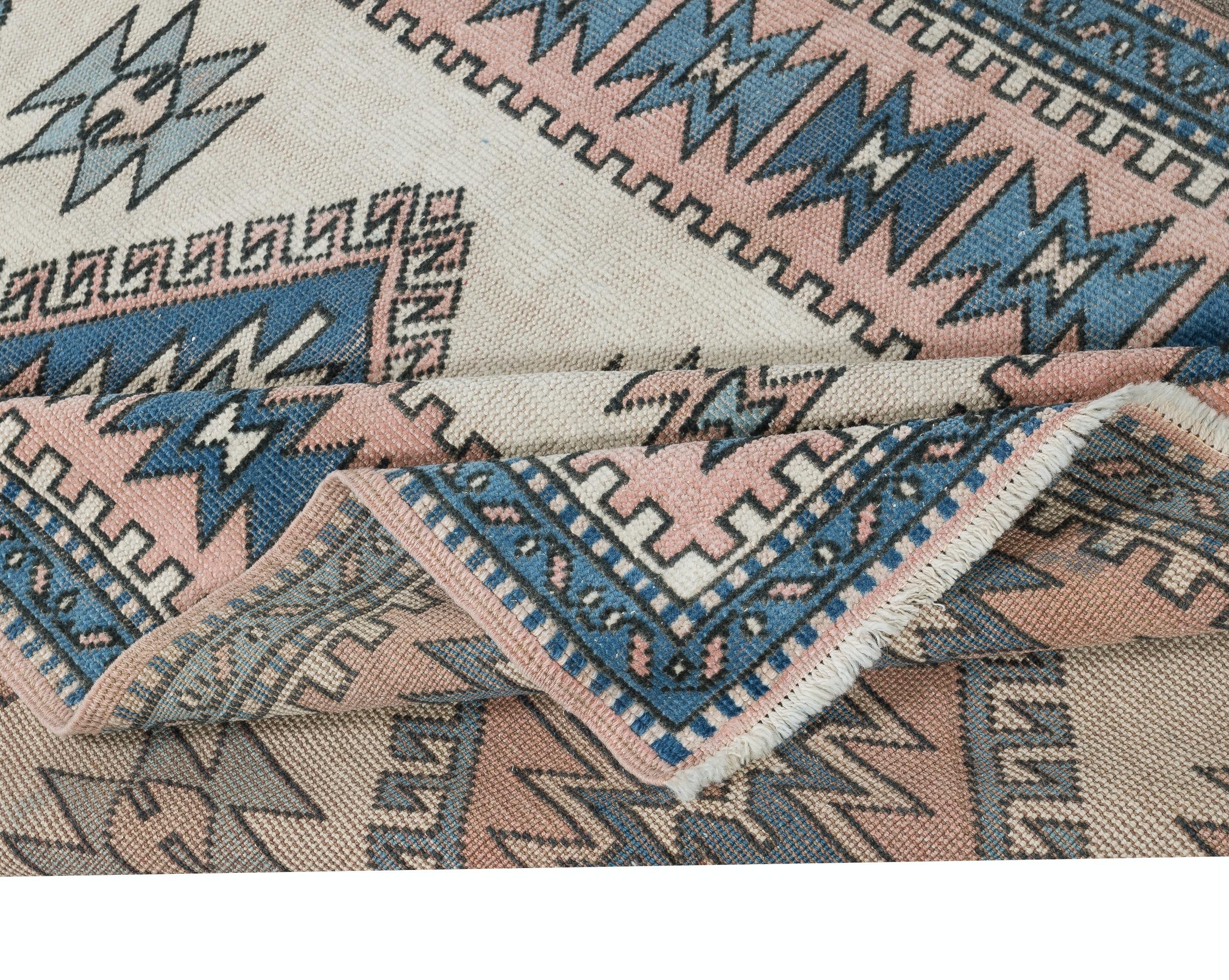 Rustico Tappeto per l'area turca 4.2x7 Ft Traditional Vintage Handmade. 100% lana in vendita