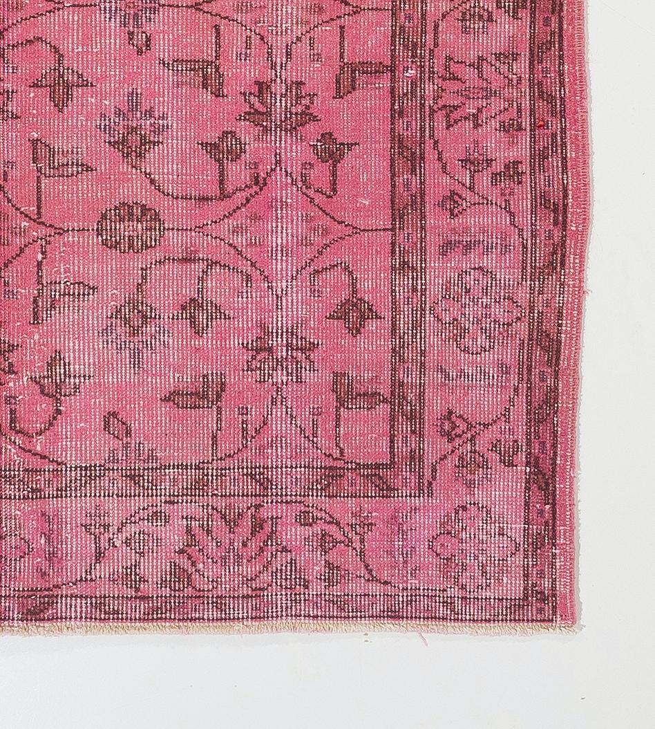 Vintage Handmade Anatolian Accent Rug with Floral Design Redyed in Pink In Good Condition In Philadelphia, PA