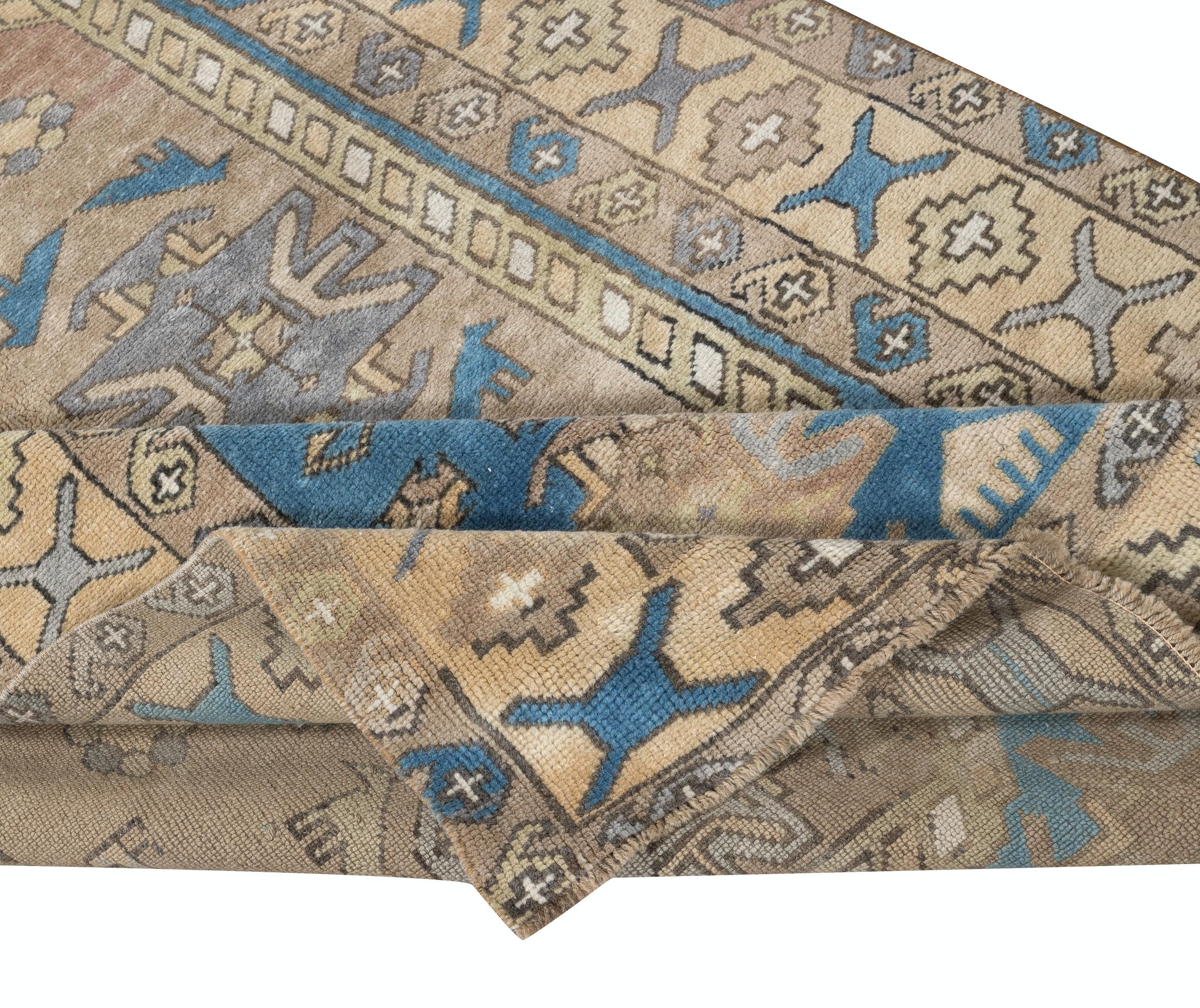 4.2x7.3 Ft Ein von einer Art Vintage Hand geknüpft türkischen Bereich Teppich, 100% Wolle (Stammeskunst) im Angebot