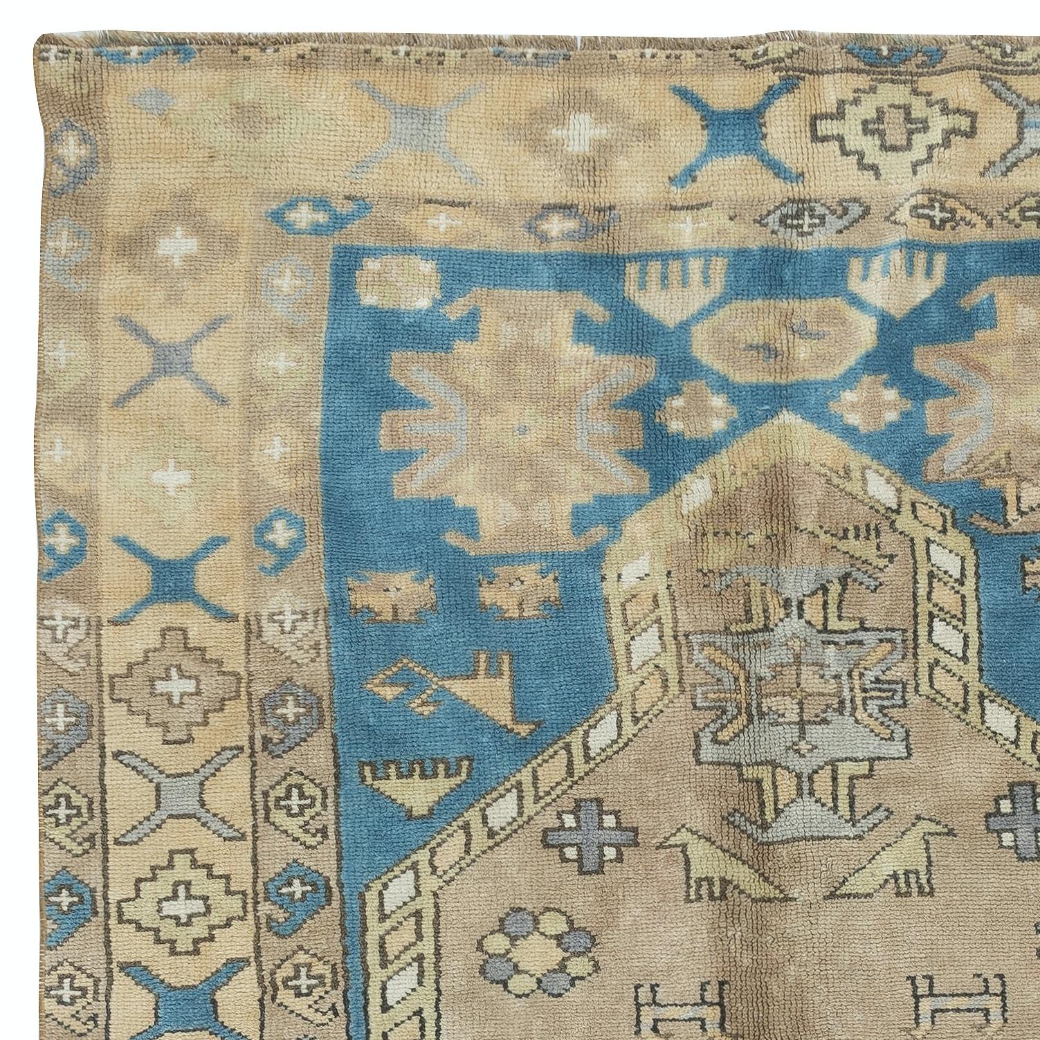 4.2x7.3 Ft Ein von einer Art Vintage Hand geknüpft türkischen Bereich Teppich, 100% Wolle (Türkisch) im Angebot