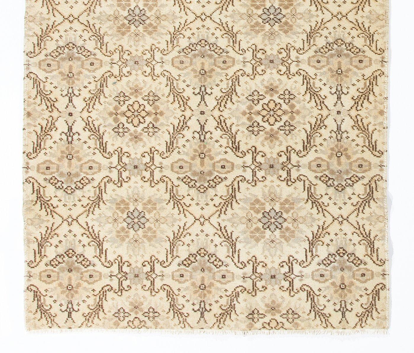 Oushak 4.2x7.4 Ft Vintage Floral Design Handmade Anatolian Rug, Woolen Floor Covering For Sale