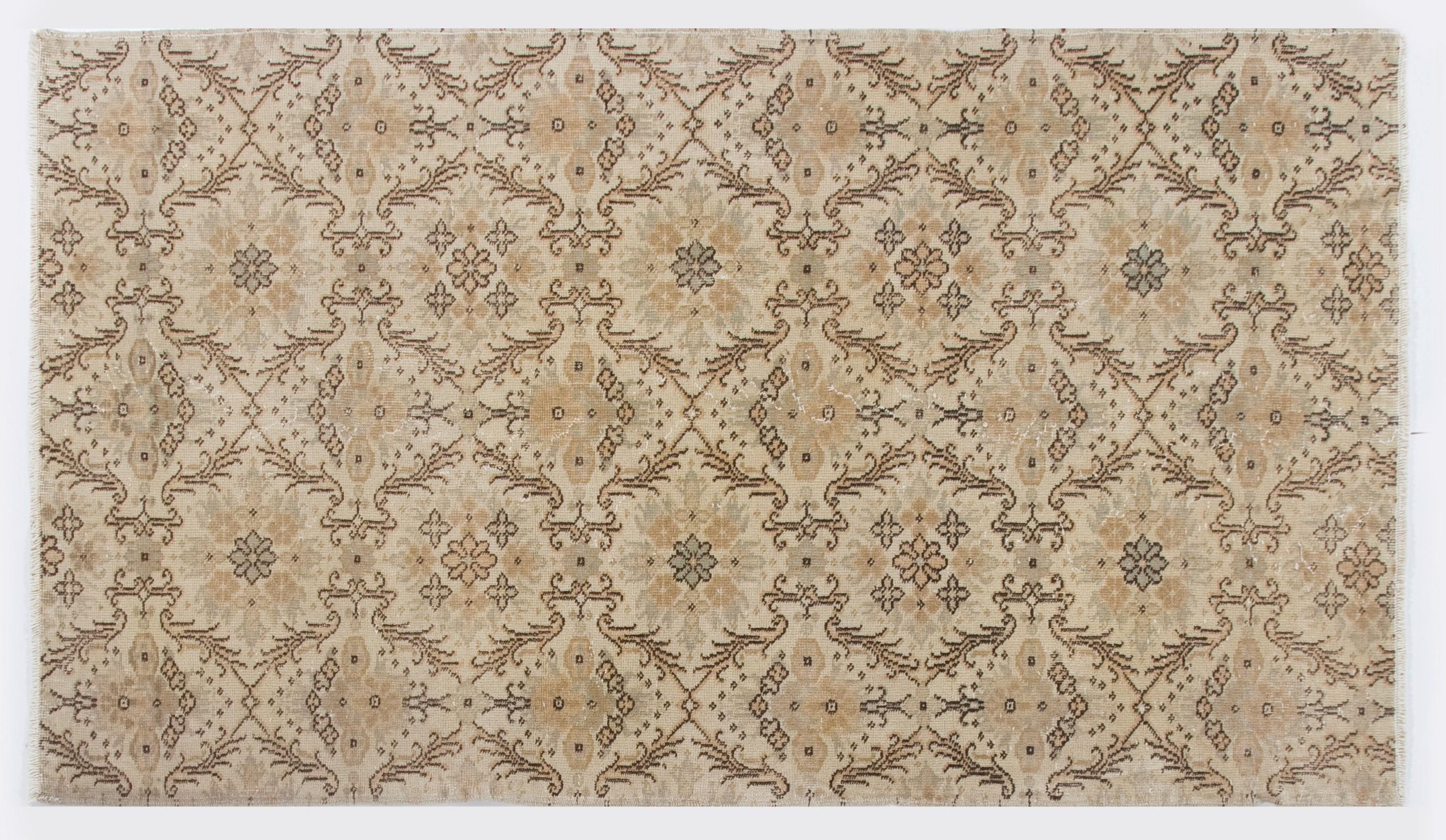 Hand-Knotted 4.2x7.5 ft Decorative Vintage Handmade Anatolian Accent Rug with Floral Design For Sale