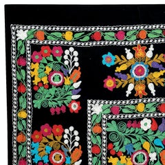 4.2x7.5 Ft Vintage Wall Hanging, Silk Embroidery Wall Hanging, Black Tablecloth