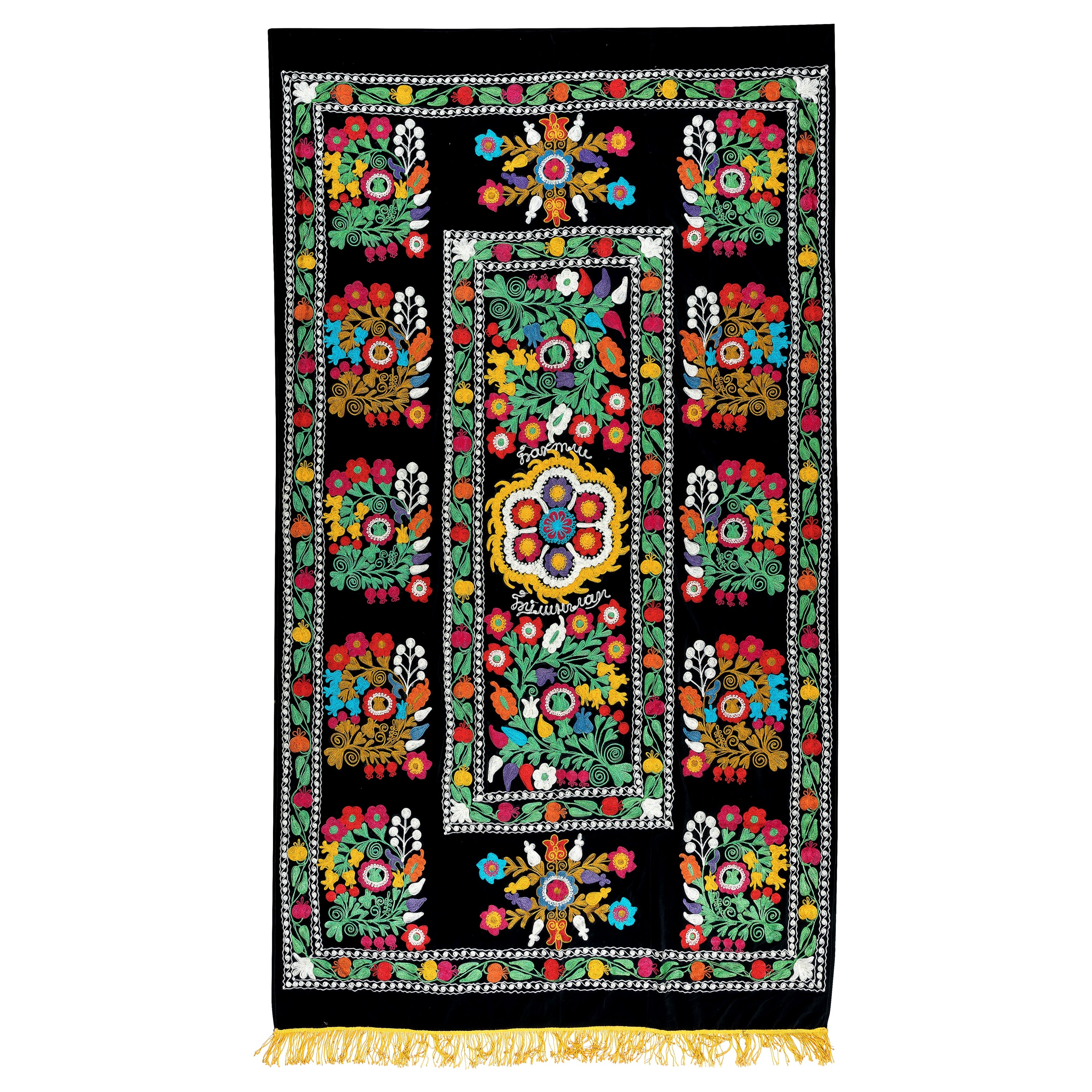 4.2x7,5 Ft Vintage-Wandbehang, Seidenstickerei-Wandbehang, schwarze Tischdecke