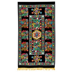 4.2x7,5 Ft Vintage-Wandbehang, Seidenstickerei-Wandbehang, schwarze Tischdecke