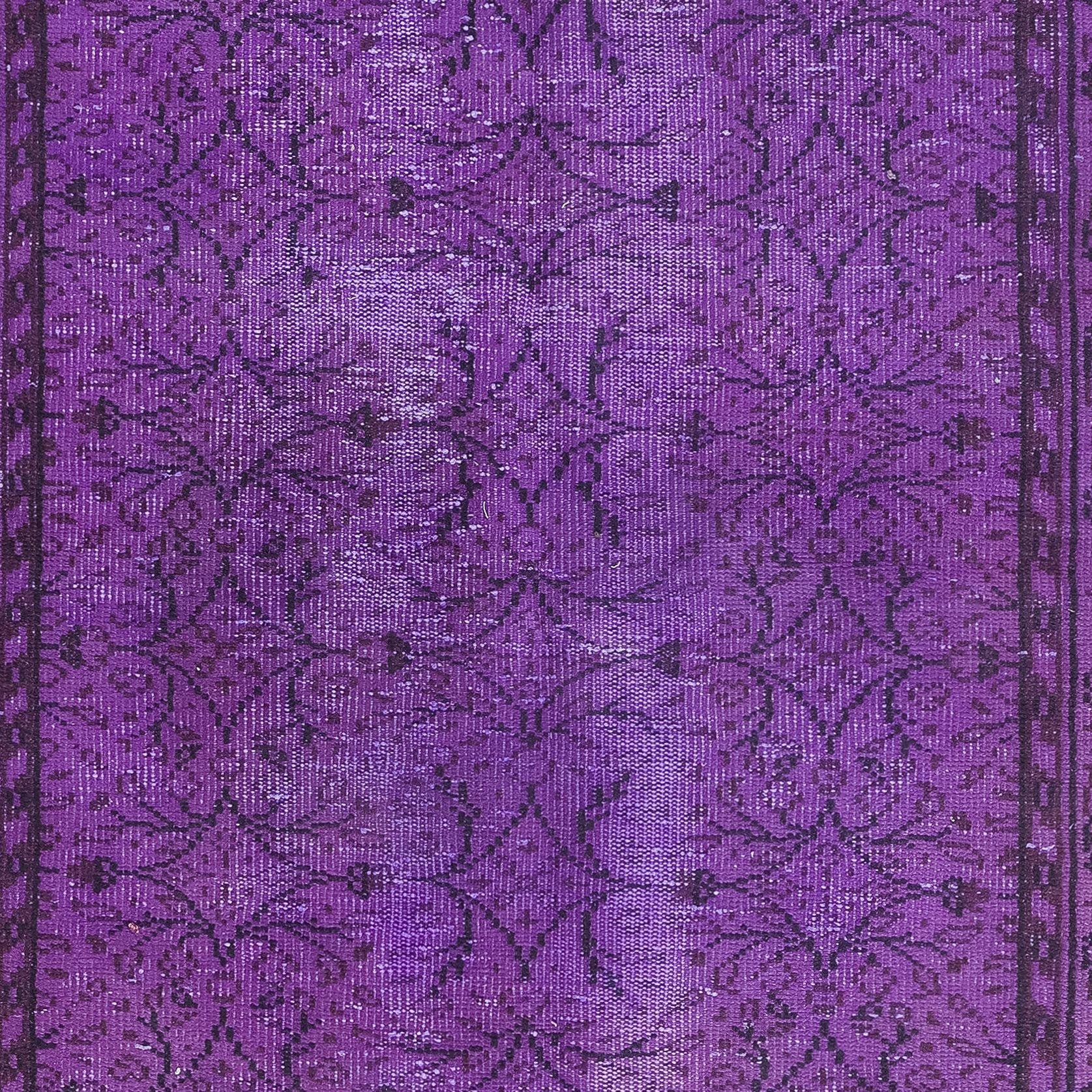 Modern 4.2x7.6 Ft Contemporary Living Room Carpet in Purple, Handmade Turkish Area Rug For Sale