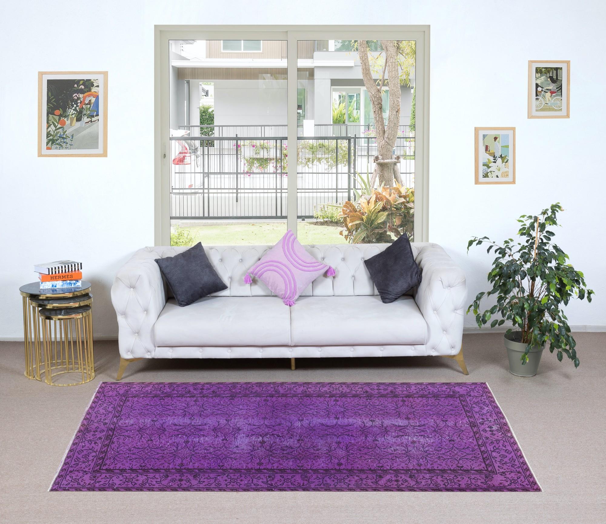 4.2x7.6 Ft Contemporary Living Room Carpet in Purple, Handmade Turkish Area Rug In Good Condition For Sale In Philadelphia, PA