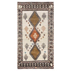 4'2 "x7'8" Elfenbein Vintage Persisch Shiraz Handgeknüpft Reine Wolle Sauberer Orientteppich
