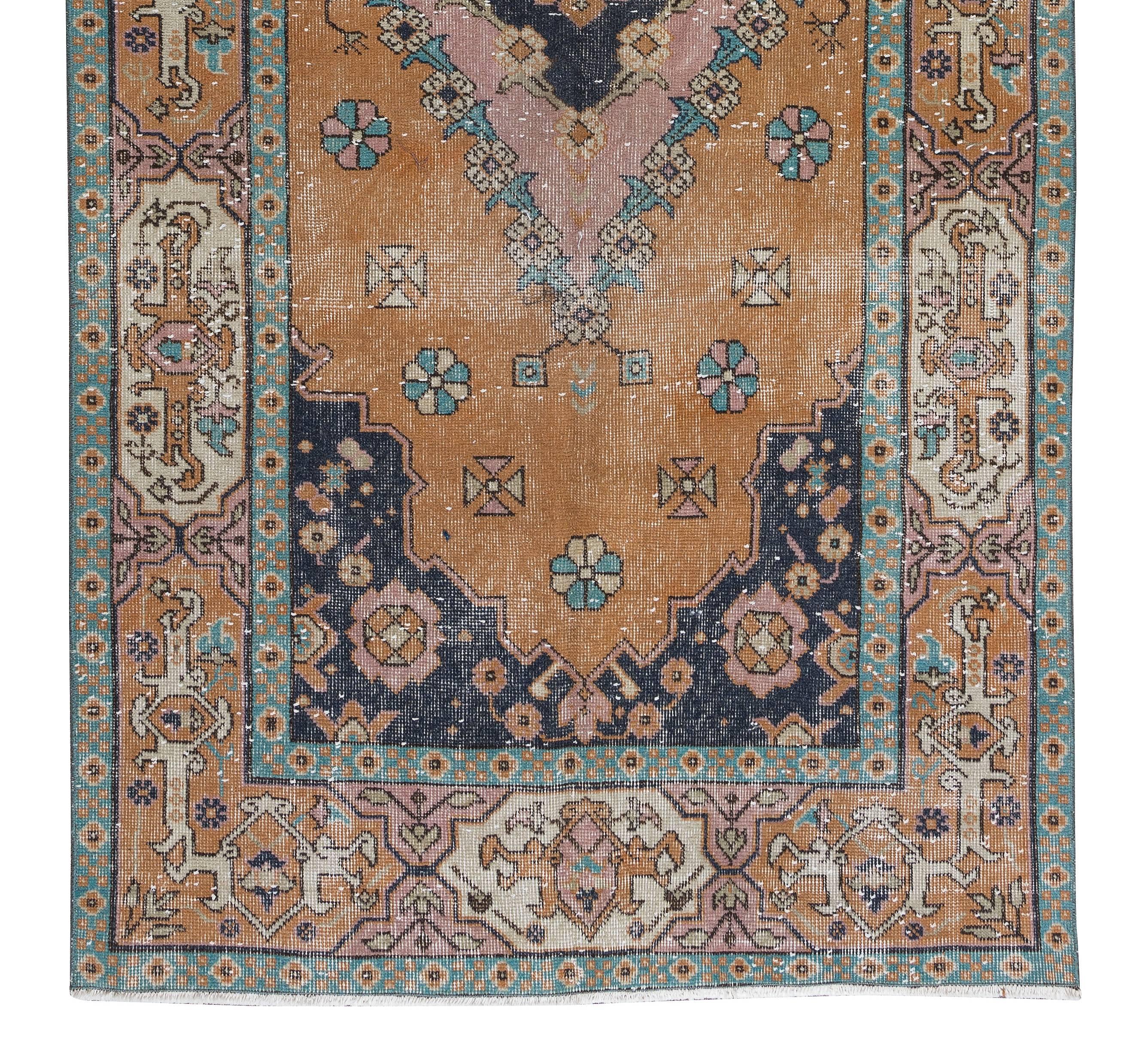Hand-Woven 4.2x7.9 Ft Vintage Hand Knotted Rug, One-of-a-Kind Central Anatolian Carpet For Sale