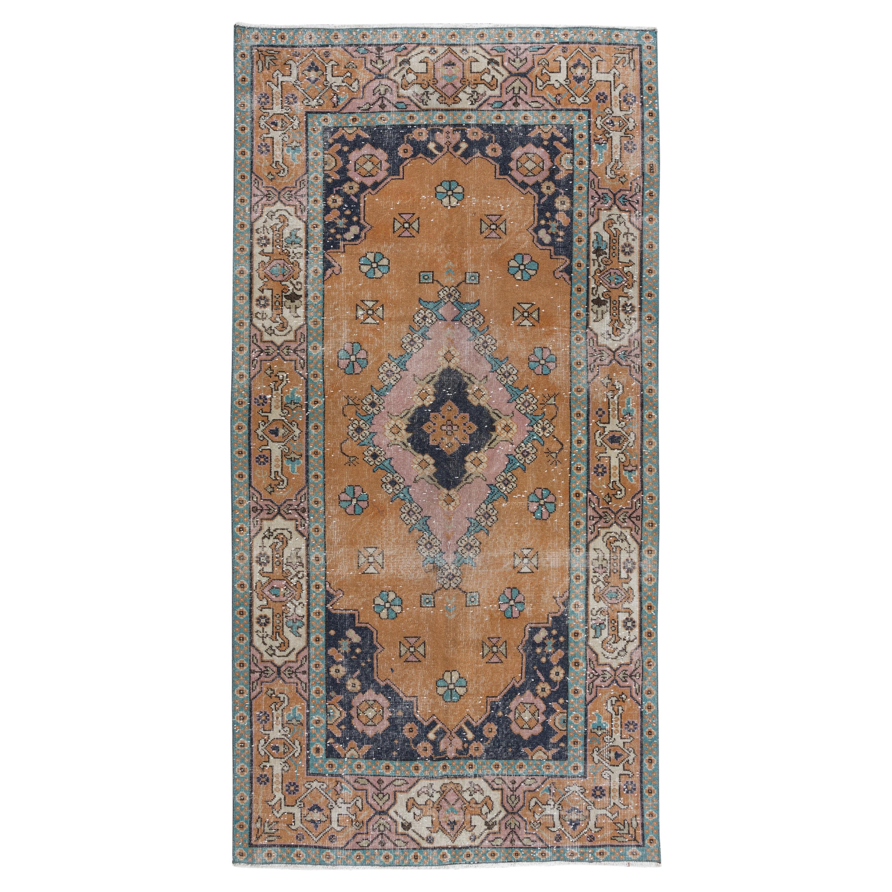 4.2x7.9 Ft Vintage Hand Knotted Rug, One-of-a-Kind Central Anatolian Carpet For Sale