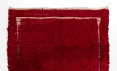 4x8 Ft Vintage Hand-Kotted Plain Turkish Tulu Wool Rug in Red W/ Ivory Frame