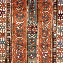 4.2x8 Ft Antique Caucasian Rug, circa 1880