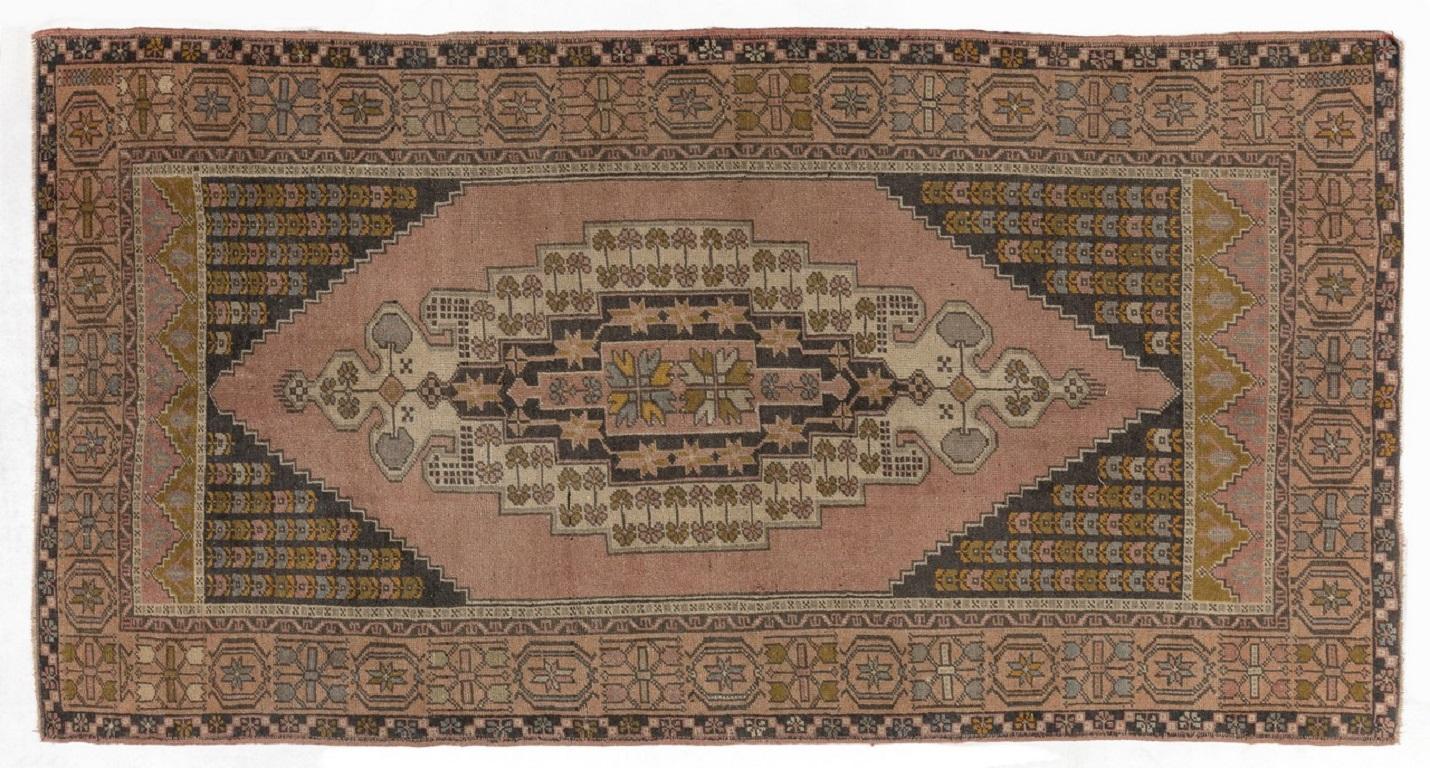 Hand-Knotted 4.2x8 ft Hand Knotted Vintage Turkish Rug. 100% Wool. Traditional Village Carpet For Sale