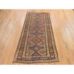 4'2"x8'1" Light Brown Antique Caucasian Kazak Hand Knotted Pure Wool Runner Rug