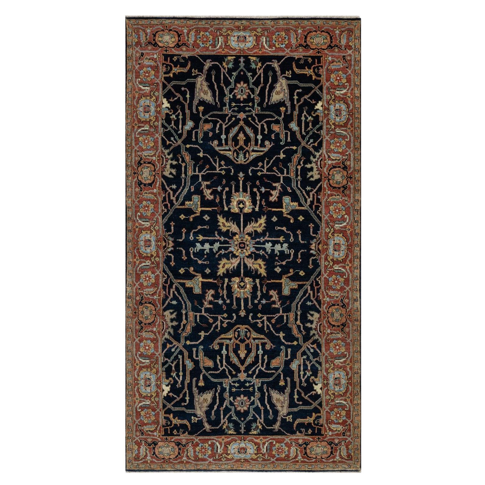 4
2"x8
1" Polo Blue Vein Design Lush and Plush Organic Wool Hand Knotted Rug