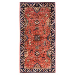 4'2"x8'4" Summer Fig Red Heriz All Over Design Hand Knotted Soft Wool Runner Rug