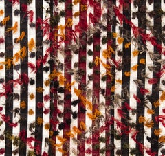 4.2x8.6 Ft Banded Tribal Kilim Rug with Colorful Poms, Bed Cover, Wall Hanging