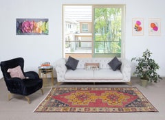 4.2x8.6 Ft Unique Hand Knotted Vintage Turkish Oriental Rug. 100% Wool