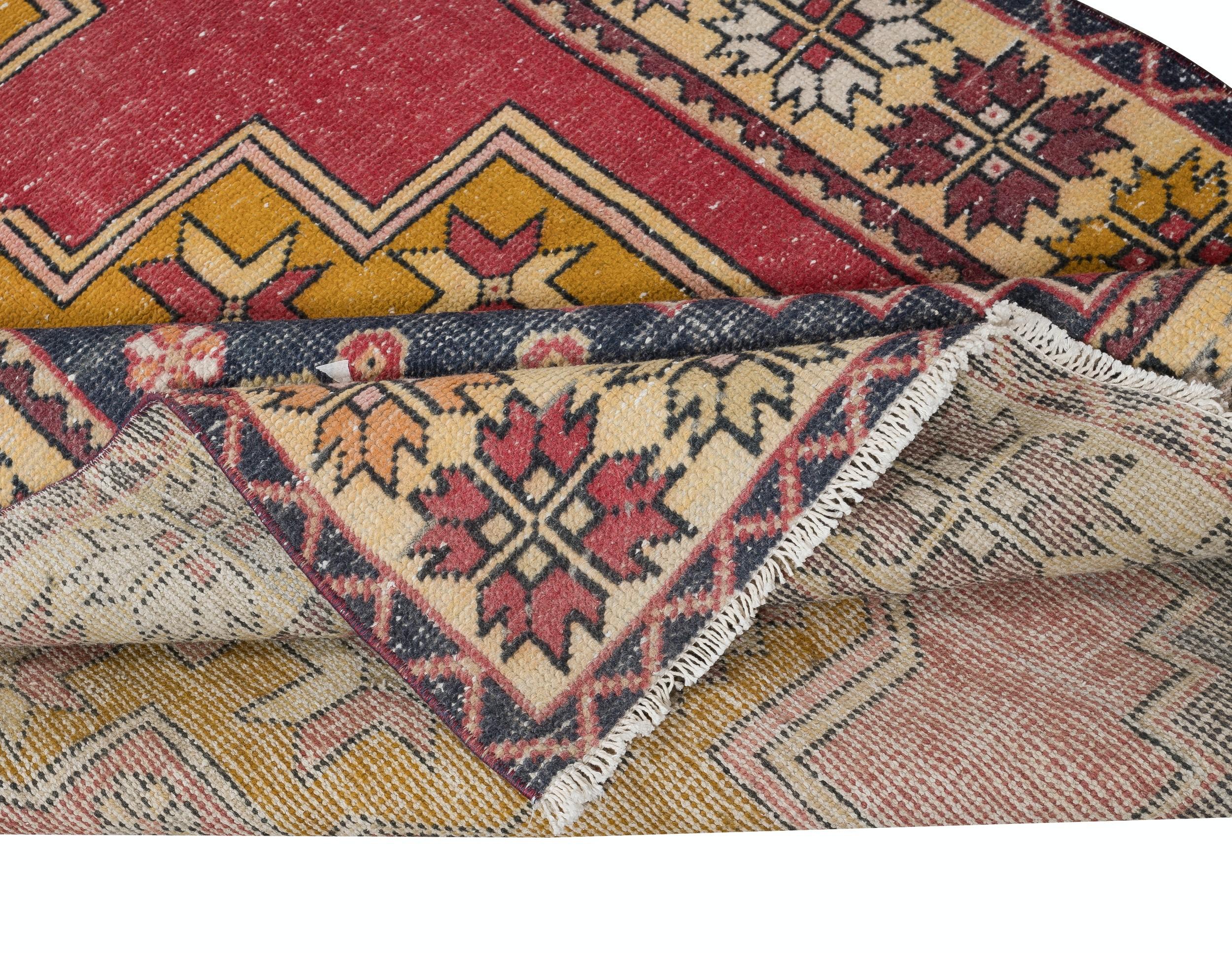 Tribale Tappeto orientale vintage turco 4.2x8.6 Ft unico annodato a mano. 100% lana in vendita