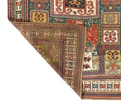 4.2x8.7 ft Antique Green Ground Caucasian Karatchoph Kazak Rug, circa 1870