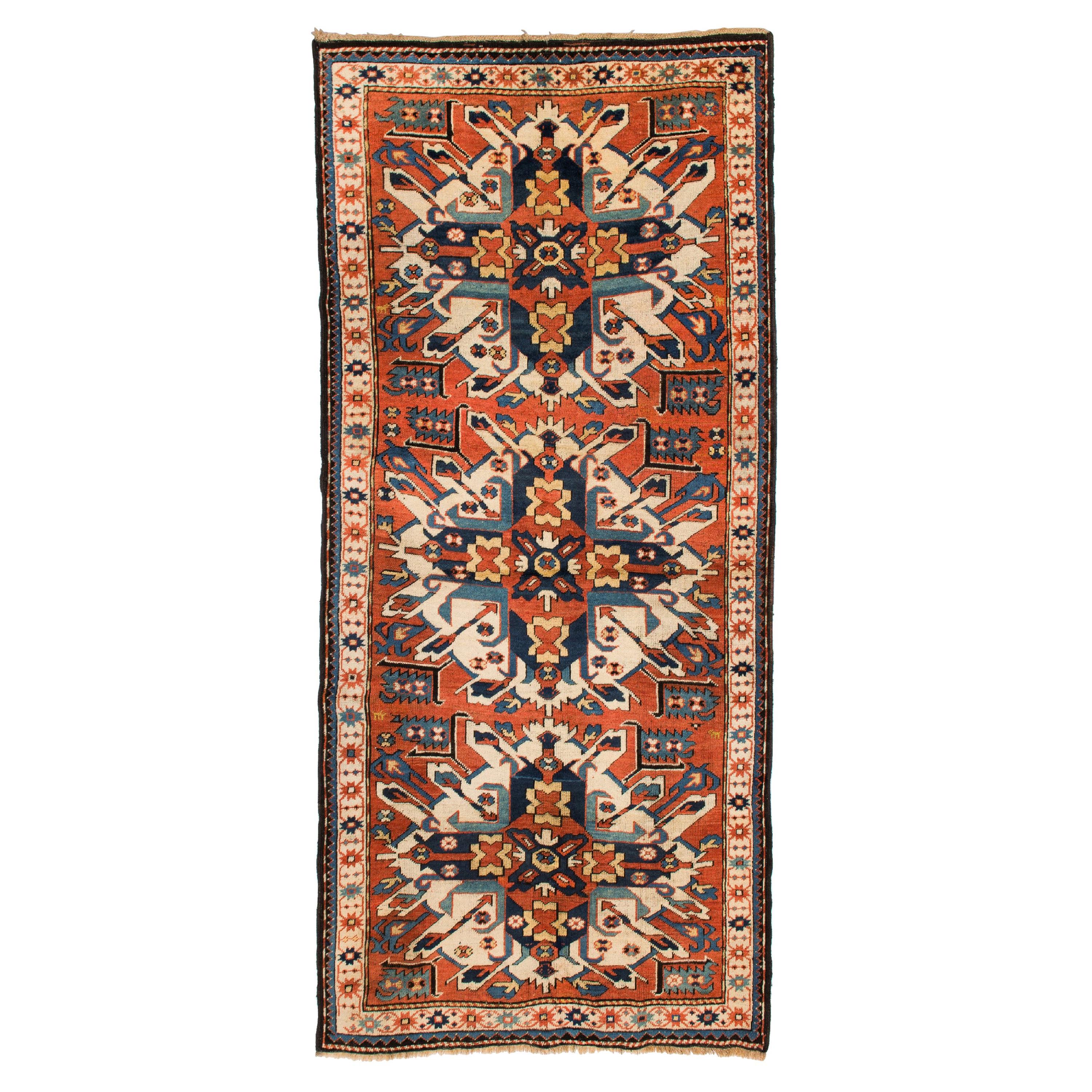 4.2x8.7 Ft Antiker so genannter Sunburst oder Eagle Kazak Teppich aus Karabakh. Um 1875