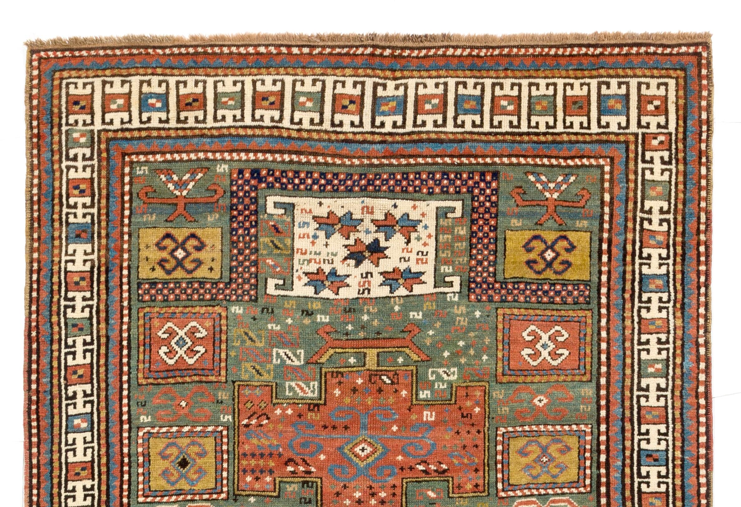 Antique Caucasian Karatchoph Kazak rug, circa 1870. Finely hand-knotted with even medium wool pile on wool foundation. Very good condition. Sturdy and as clean as a brand new rug (deep washed professionally). Measure: 4.2 x 8.7 ft.