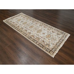 4'2 "x9'10" Gänsegrau Karajeh Design Reine Wolle Handgeknüpft Breite Läufer Teppich