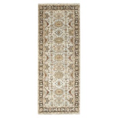 4'2"x9'10" Goose Gray Karajeh Design Pure Wool Hand Knotted Wide Runner Rug