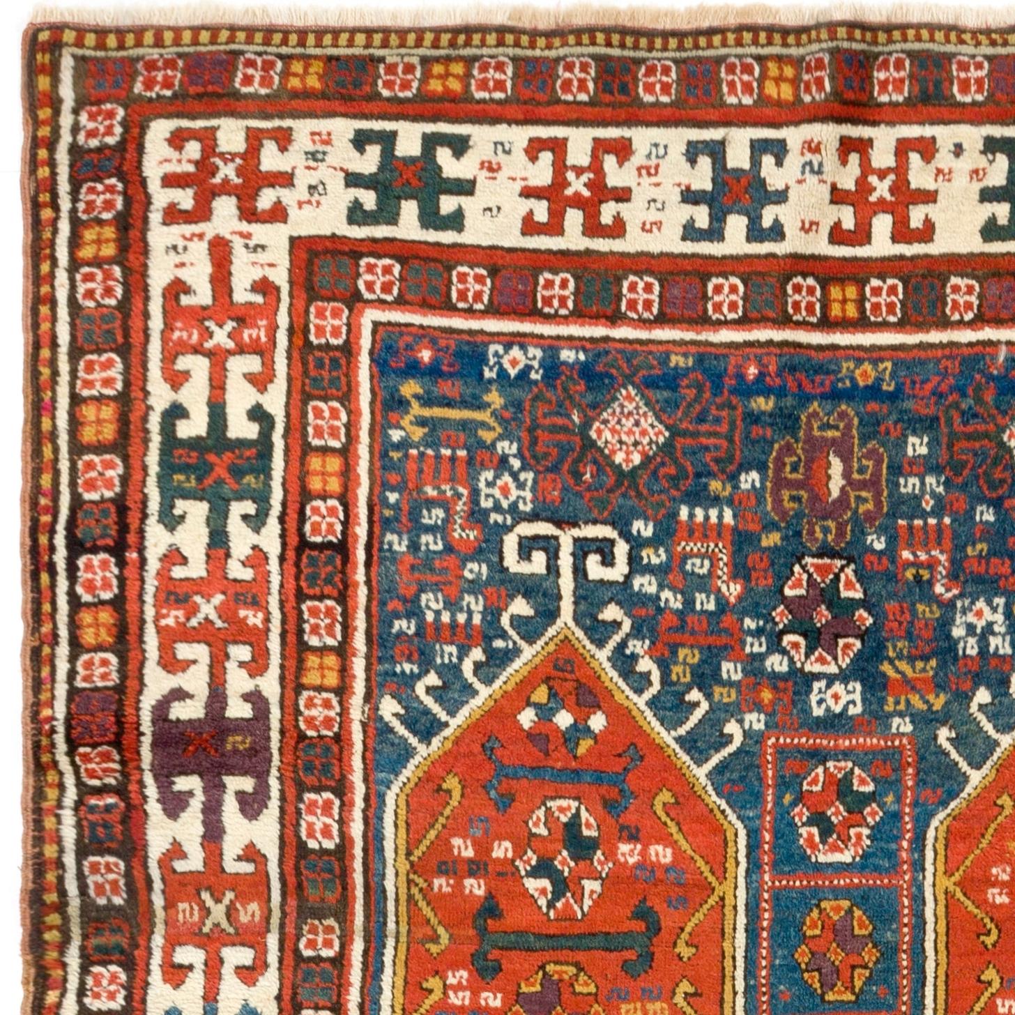 Hand-Knotted 4.2x9.3 ft Antique Caucasian Karabakh Runner Rug, Full Pile, Ca 1880 For Sale