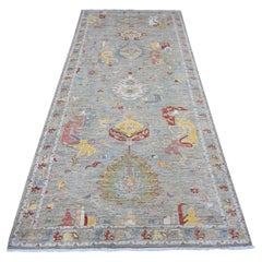 Tappeto orientale 4'2 "x9'6" Silver Fine Aryana All Over Design Wide Runner