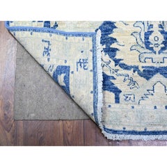 4'2"x9'7" Astros Navy Blue Finer Peshawar Karajeh Hand Knotted Wide Runner Rug