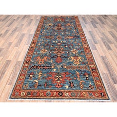 4'2 "x9'7" Blau Heriz All Over Design Handgeknüpft Reine Wolle Läufer Orientteppich
