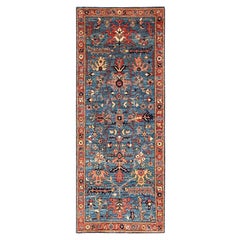 4
2"x9
7" Blue Heriz All Over Design Hand Knotted Pure Wool Runner Oriental Rug
