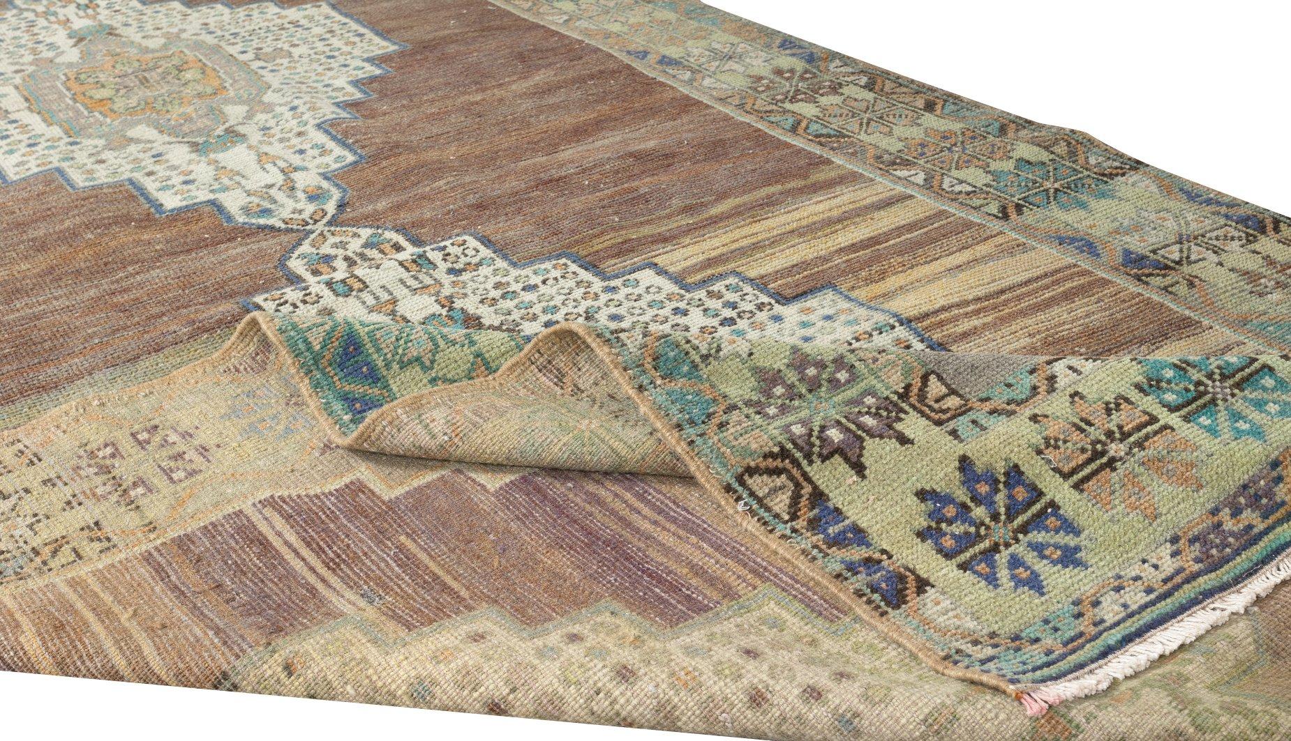 4.2x9.7 Ft Einzigartiger handgefertigter Vintage-Teppich mit zwei geometrischen Medaillons (Stammeskunst) im Angebot