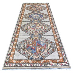 4'2"x9'9" Cloud Gray Hand Knotted Afghan Ersari Wide Runner Oriental Rug
