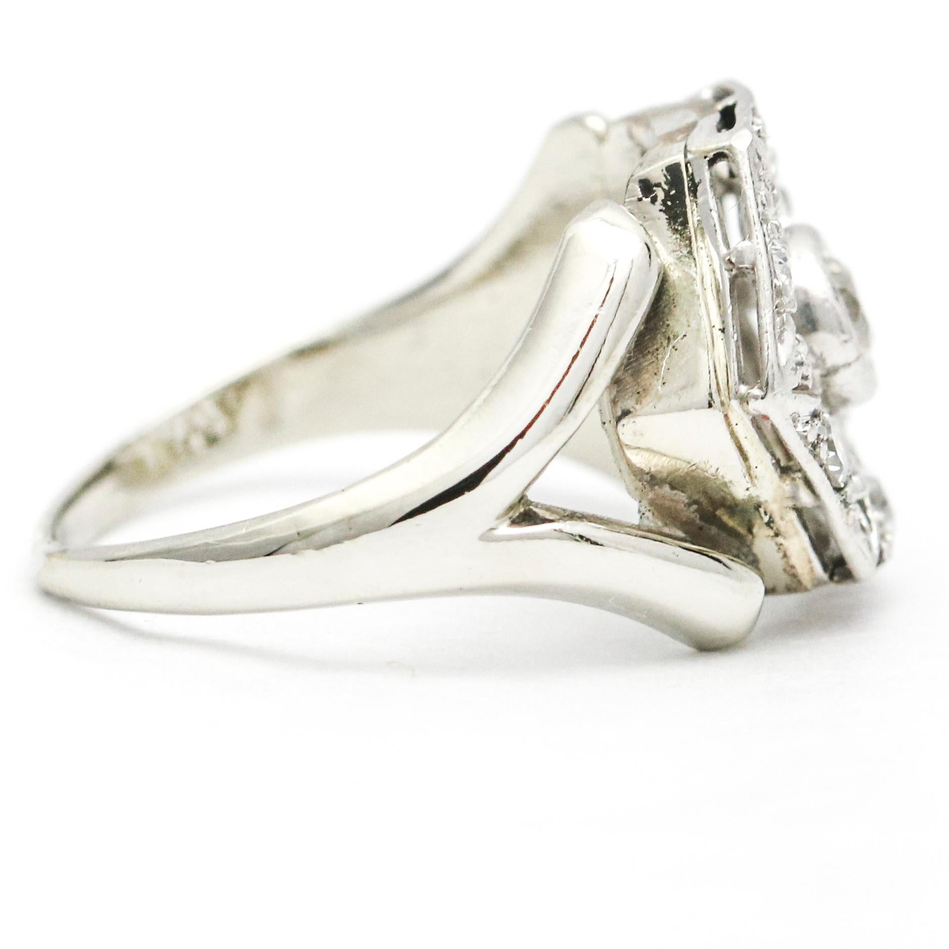 Round Cut .43 Carat 14 Karat White Gold Platinum Diamond Edwardian Ring For Sale