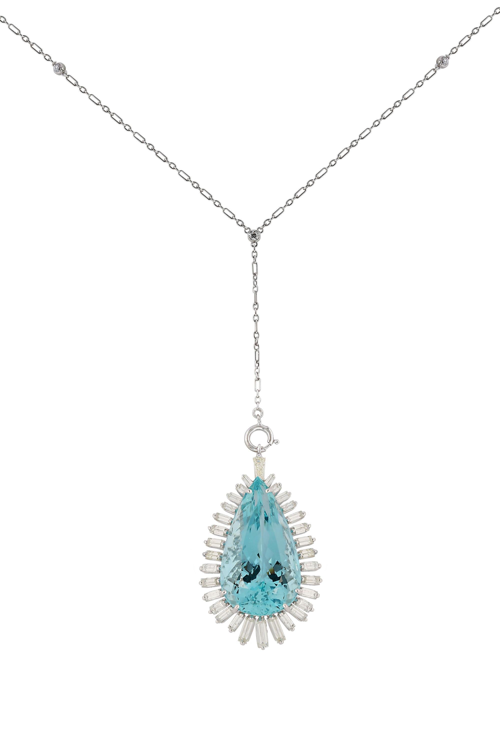 43 Carat Aquamarine and Baguette Diamond Pendant Enhancer For Sale 2