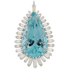 Vintage 43 Carat Aquamarine and Baguette Diamond Pendant Enhancer