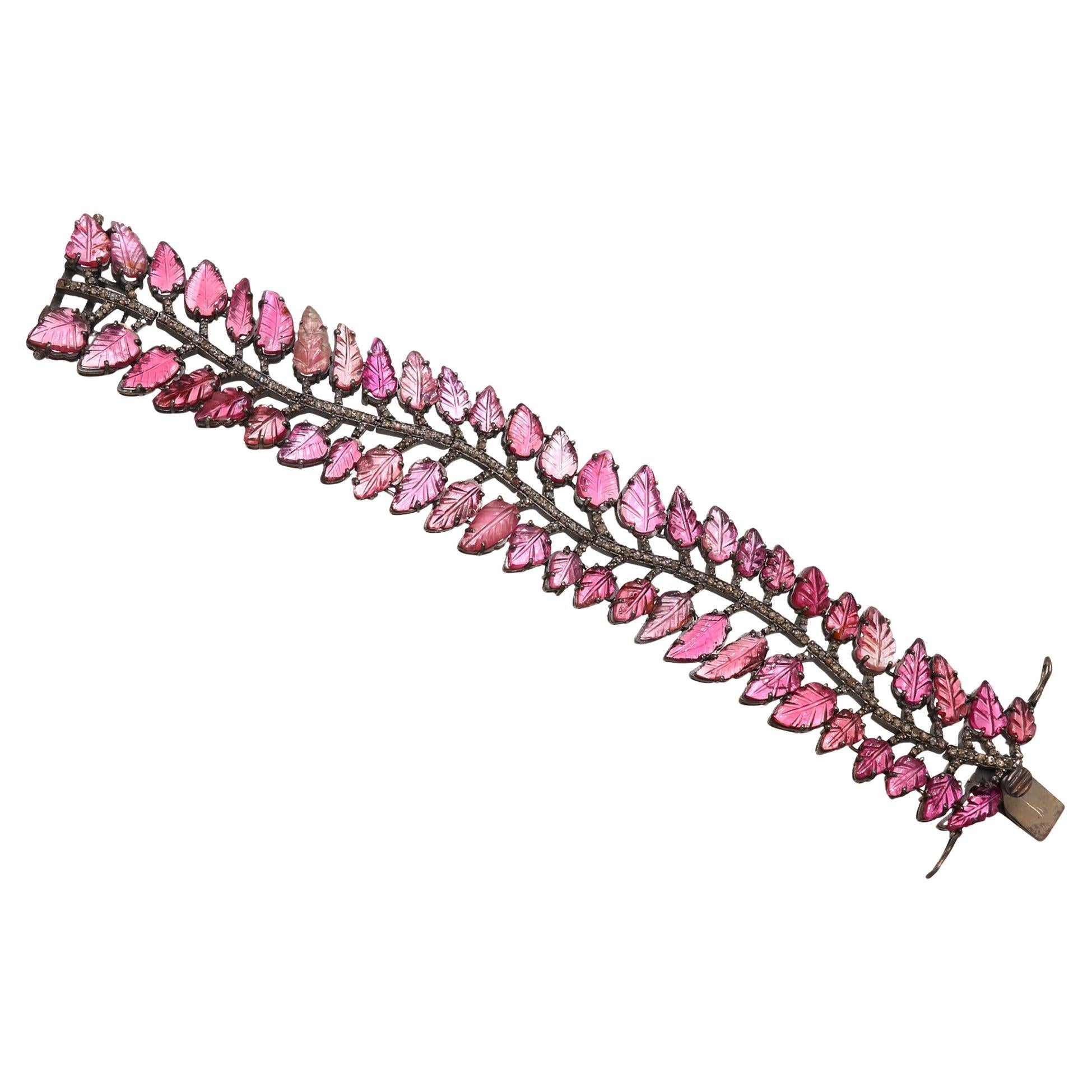 43 carat Carved tourmaline rosecut diamond bracelet
