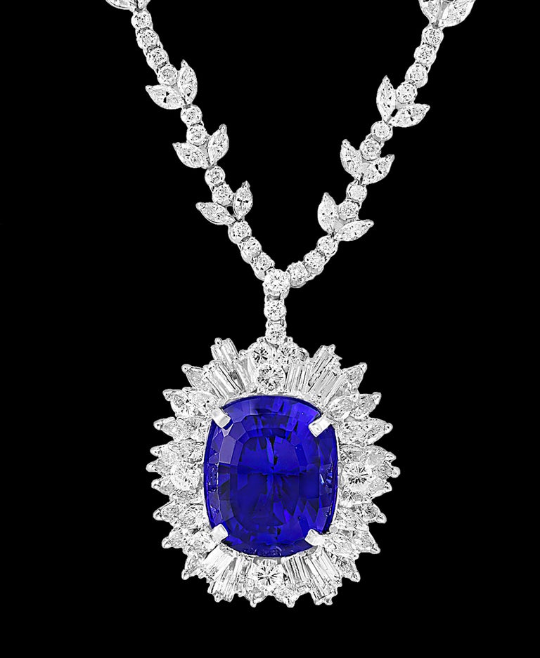 43 Carat Cushion-Cut Tanzanite Pendant Necklace with 18 Carat Diamonds ...