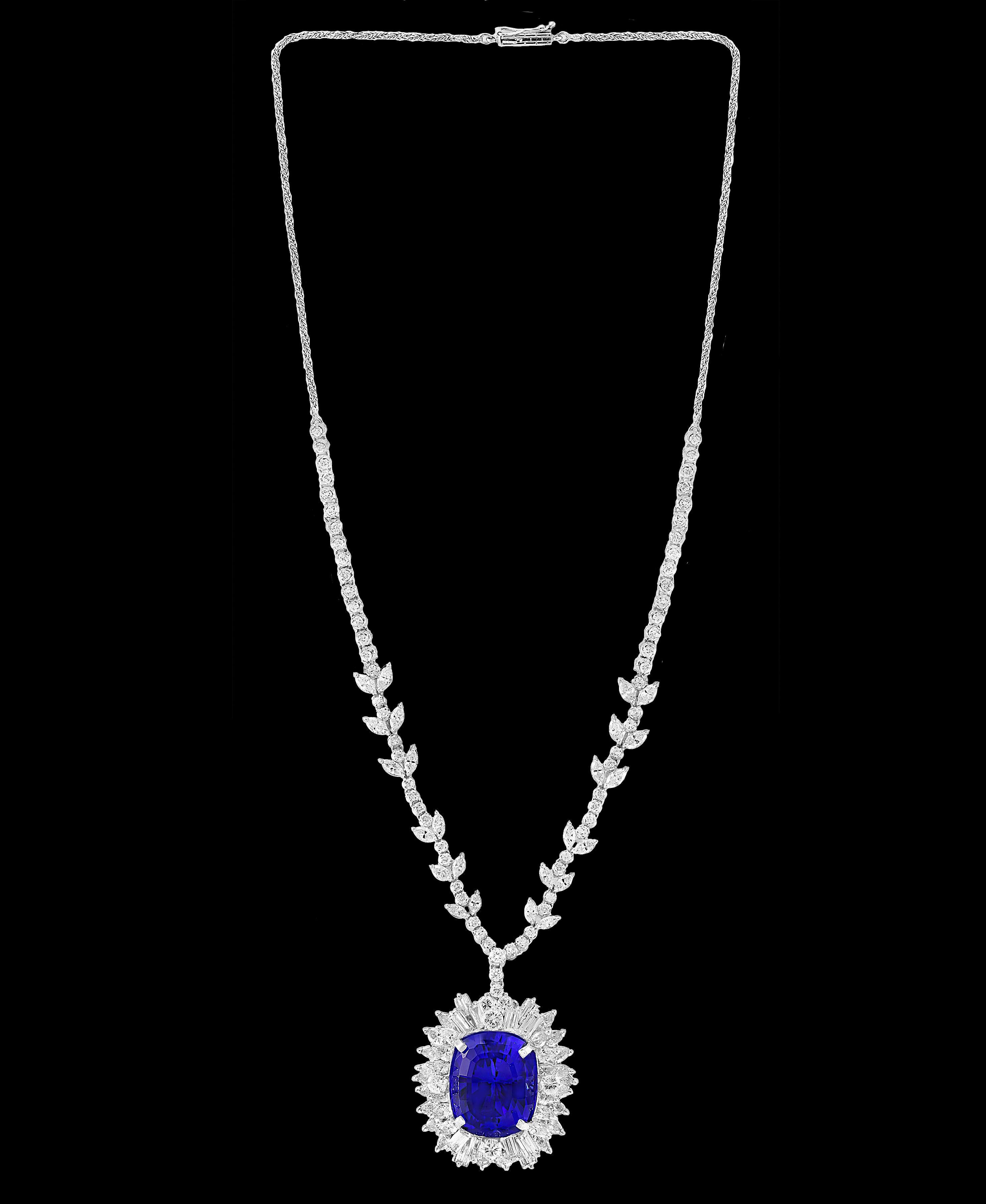 43 Carat Cushion-Cut Tanzanite Pendant Necklace with 18 Carat Diamonds, Estate In Excellent Condition For Sale In New York, NY
