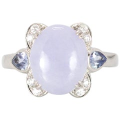 Bague en jadéite lavande de 4,3 carats sertie de 1,02 carat de tanzanite et de diamants