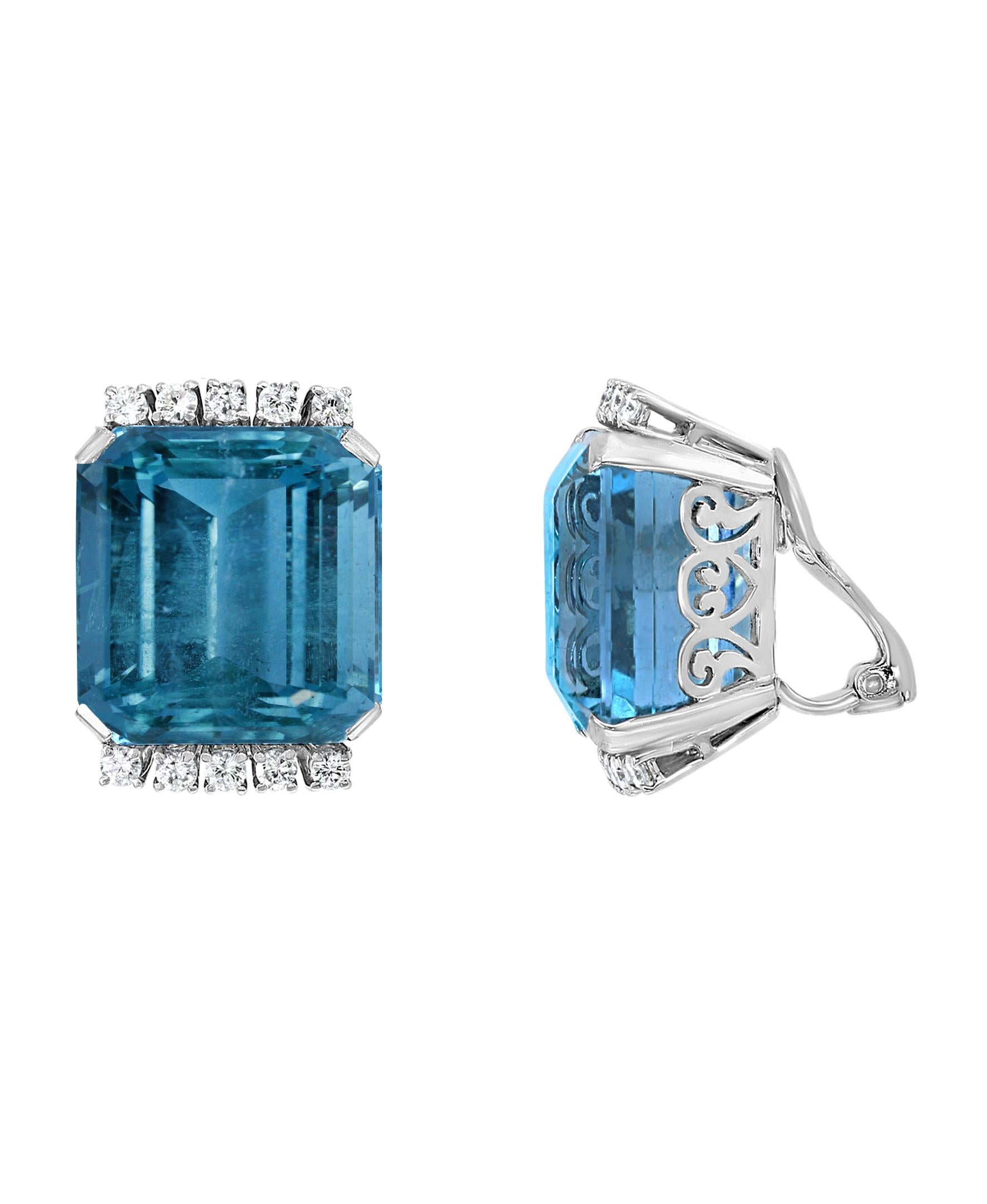 43 Carat  Natural Aquamarine & Diamond Cocktail  Earring , 18 K White Gold , 
Quality is so high that it can be called Museum quality.
Very desirable color and quality.
perfect pair made in 18 Karat White gold
Gold 24 Grams
 Diamonds: approximate